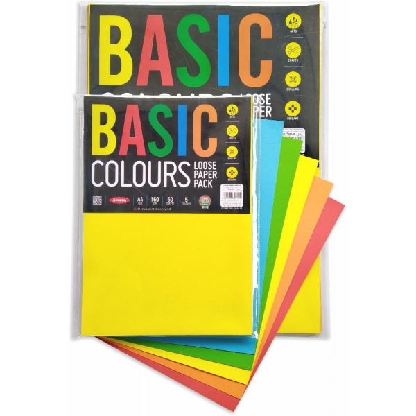ANUPAM A4 BASIC COLOURS LOOSE PAPER PACK 50SHEETS