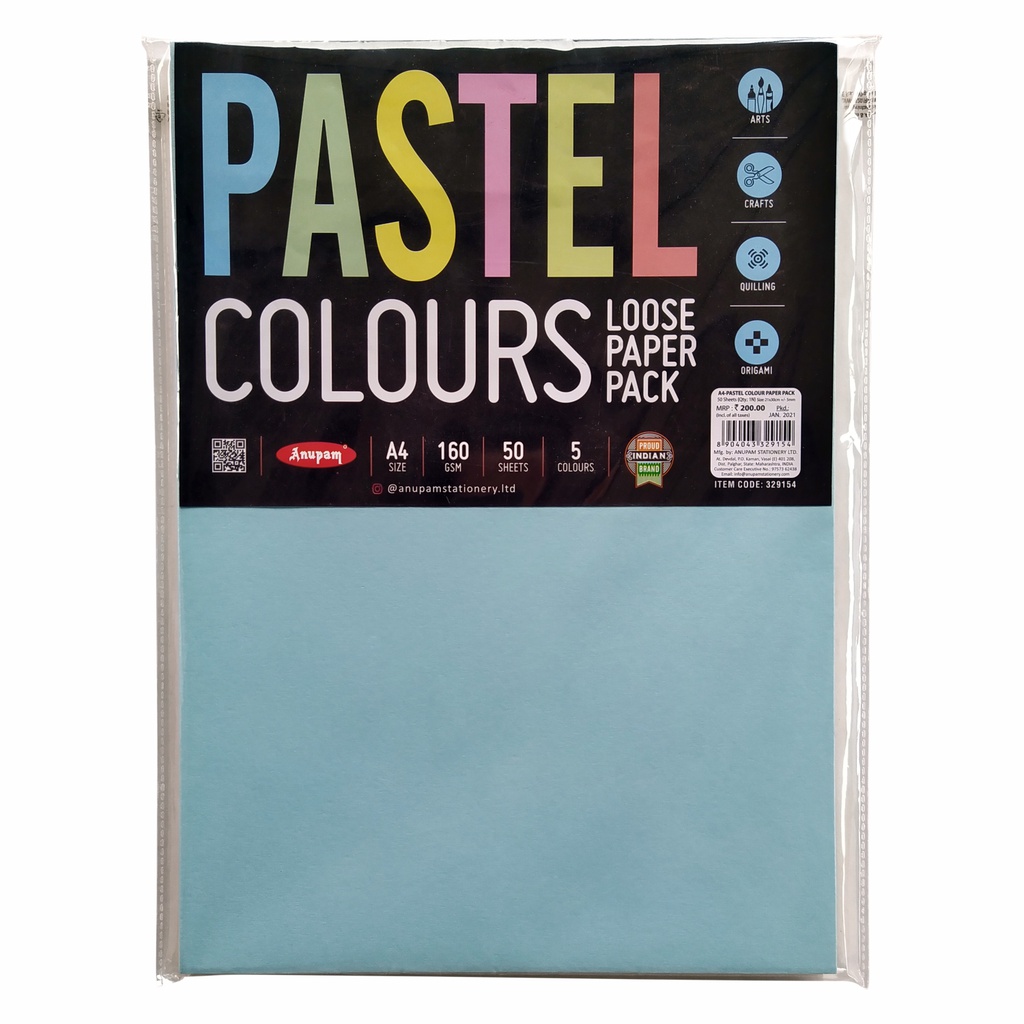 ANUPAM PASTEL COLOURS LOOSE PAPER PACK 50SHEETS 329154